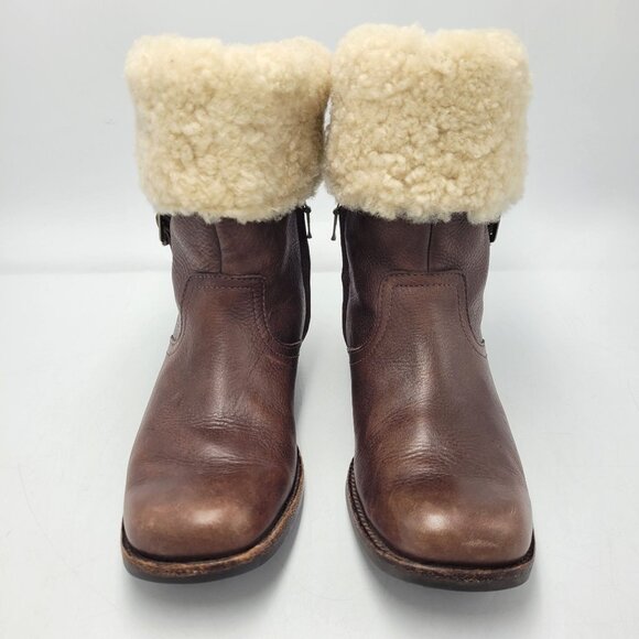 Ugg Bellevue Women's Sz 6.5 Leather & Genuine Sheepskin Wool Winter Boots Brown - Picture 7 of 16